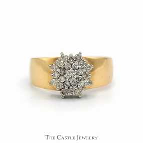 For Everyone 1/3cttw Diamond Snowflake Cluster Ring with Wide Polished Band in 14k Yellow Gold