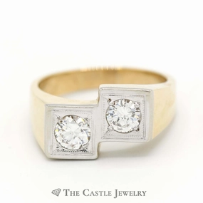 1.3cttw Double Diamond Bypass Men's Ring in 14k Yellow Gold Bold Gift