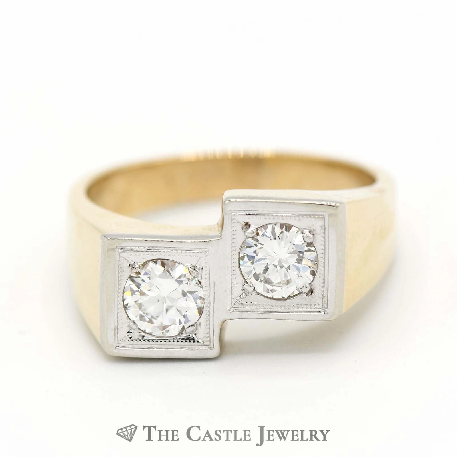 1.3cttw Double Diamond Bypass Men's Ring in 14k Yellow Gold Bold Gift