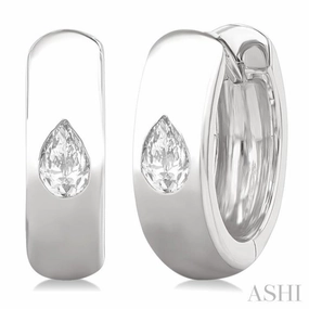 1/4 Ctw Bezel Set Pear Cut Diamond Fashion Huggie Earrings in 14K White Gold Radiant Touch