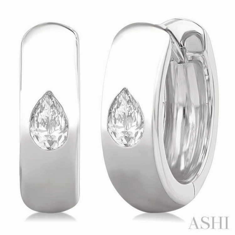 1/4 Ctw Bezel Set Pear Cut Diamond Fashion Huggie Earrings in 14K White Gold Radiant Touch