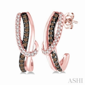 1/4 Ctw Curvy Entwined White & Brown Round Cut Diamond Earrings in 10K Rose Gold Shimmering Design