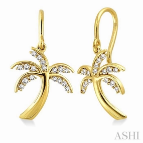Refined Edge Everyday Finish 1/4 ctw Palm Tree Round Cut Diamond Earrings in 10K Yellow Gold