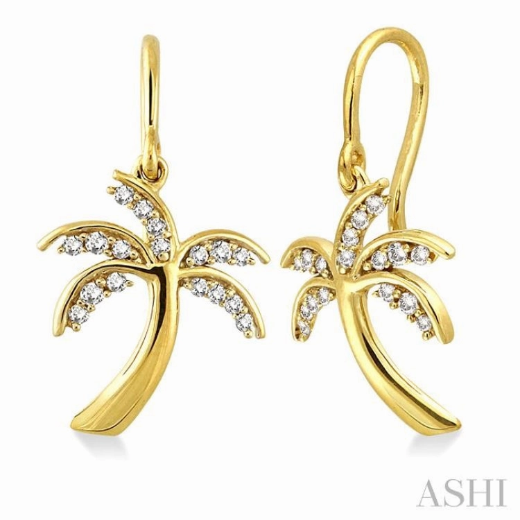 Refined Edge Everyday Finish 1/4 ctw Palm Tree Round Cut Diamond Earrings in 10K Yellow Gold