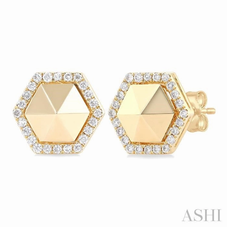 1/4 Ctw Petite Hexagon Single Cut Diamond Halo Fashion Stud Earrings in 14K Yellow Gold Timeless Radiance