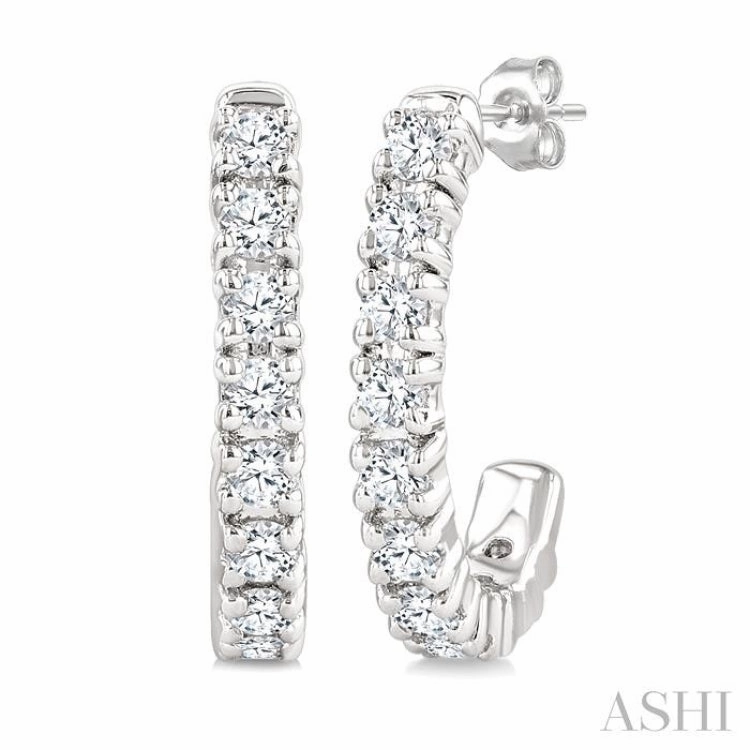 Dazzling Shine Timeless Treasures 1/4 Ctw Petite Round Cut Diamond Fashion Half Hoop Earrings in 10K White Gold