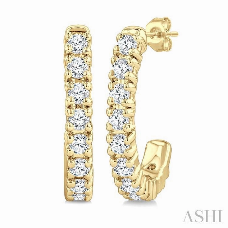 Sweet Spark 1/4 Ctw Petite Round Cut Diamond Fashion Half Hoop Earrings in 10K Yellow Gold