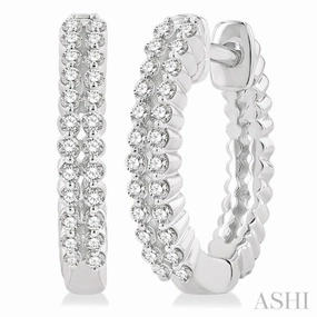 Effortless Accent Contemporary Touch 1/4 Ctw Petite Twin Row Round Cut Diamond Fashion Huggies in 10K White Gold