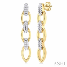 Layered Accent Handcrafted Detail 1/4 Ctw Rolo Link Round Cut Diamond Fashion Long Earring in 14K Yellow Gold