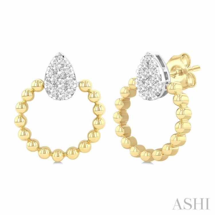 1/4 Ctw Round Cut Diamond Bead Shank Pear Shape Lovebright Earrings in 10K Yellow and White Gold Sophisticated Finish Stylish Shape