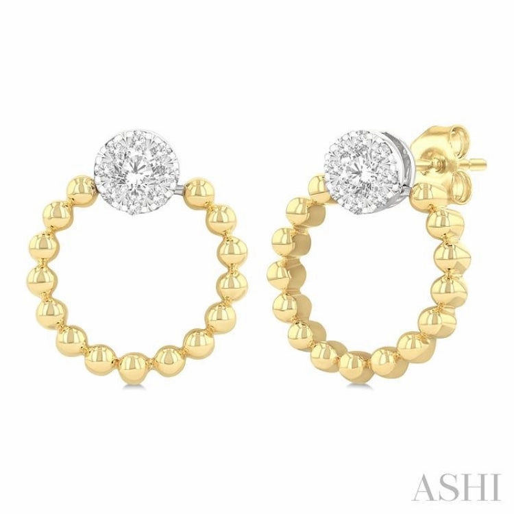 Fashion Muse Luxury Radiance 1/4 Ctw Round Cut Diamond Bead Shank Round Shape Lovebright Earrings in 10K Yellow and White Gold