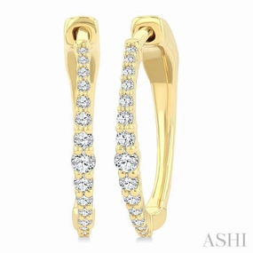 1/4 Ctw Round Cut Diamond Graduated Riviera Hoop Earrings in 14K Yellow Gold Layered Edge Gleaming Finish