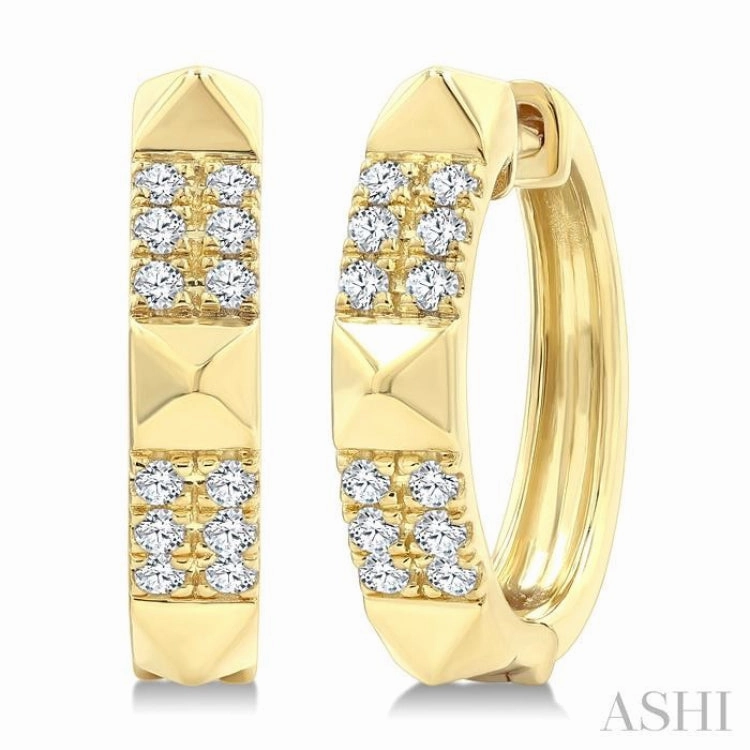 1/4 Ctw Round Cut Diamond Pyramid Huggie Earrings in 10K Yellow Gold Modern Shine Versatile Accent