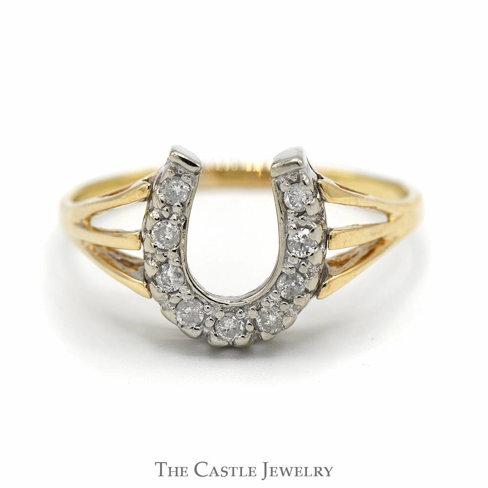 Sweet Style 1/4cttw Diamond Horseshoe Ring in 10k Yellow Gold Triple Split Shank Mounting