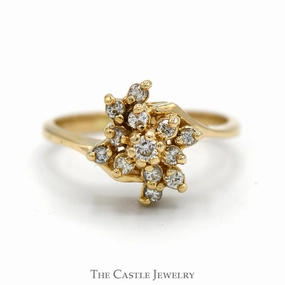 1/4cttw Diamond Starburst Cluster Ring in 14k Yellow Gold Timeless Work