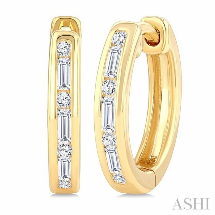 1/5 Ctw Baguette & Round Cut Diamond Channel Set Petite Huggie Earrings in 10K Yellow Gold Stylish Finish Luxury Finish Shine