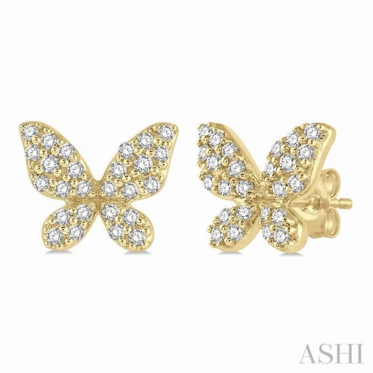 Gleaming Highlight 1/5 Ctw Butterfly Motif Round Cut Diamond Petite Fashion Earring in 10K Yellow Gold