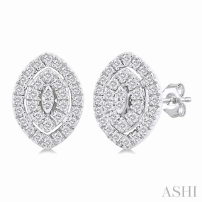 1/5 Ctw Double Halo Marquise Shape Petite Round Cut Diamond Fashion Stud Earring in 10K White Gold Contemporary Form