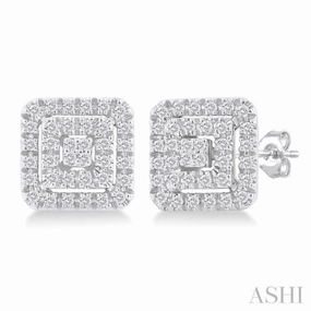 1/5 Ctw Double Halo Square Shape Petite Round Cut Diamond Fashion Stud Earring in 10K White Gold Fresh Edge