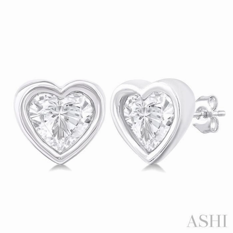 Timeless Craftwork Daily Favorite 1/5 Ctw Petite Bezel Set Heart Shape Diamond Fashion Stud Earring in 10K White Gold