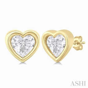 1/5 Ctw Petite Bezel Set Heart Shape Diamond Fashion Stud Earring in 10K Yellow Gold Effortless Glam