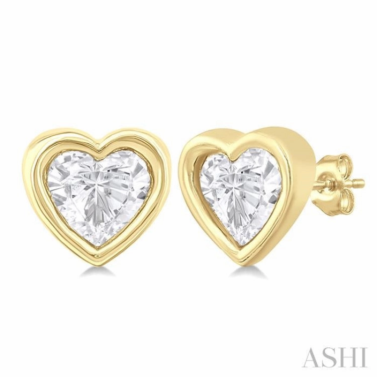 1/5 Ctw Petite Bezel Set Heart Shape Diamond Fashion Stud Earring in 10K Yellow Gold Effortless Glam