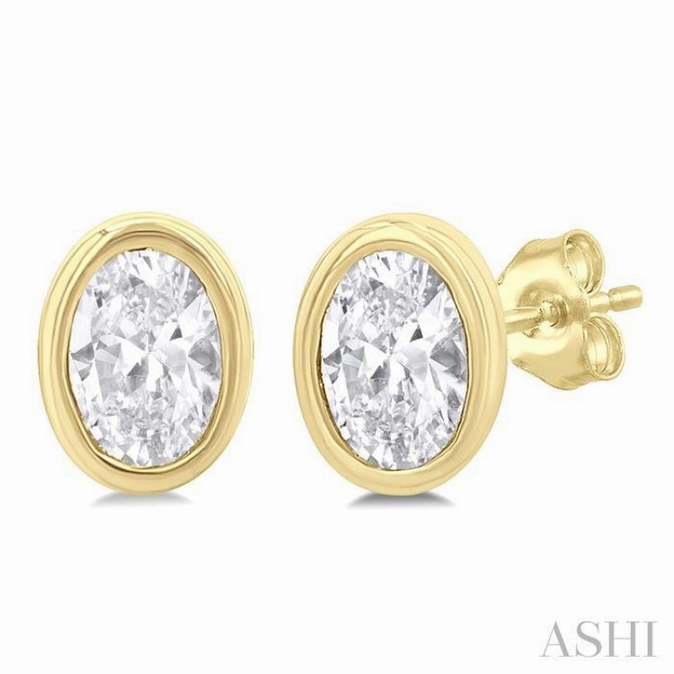 Bridal Collection Glam Light 1/5 Ctw Petite Bezel Set Oval Cut Diamond Fashion Stud Earring in 10K Yellow Gold