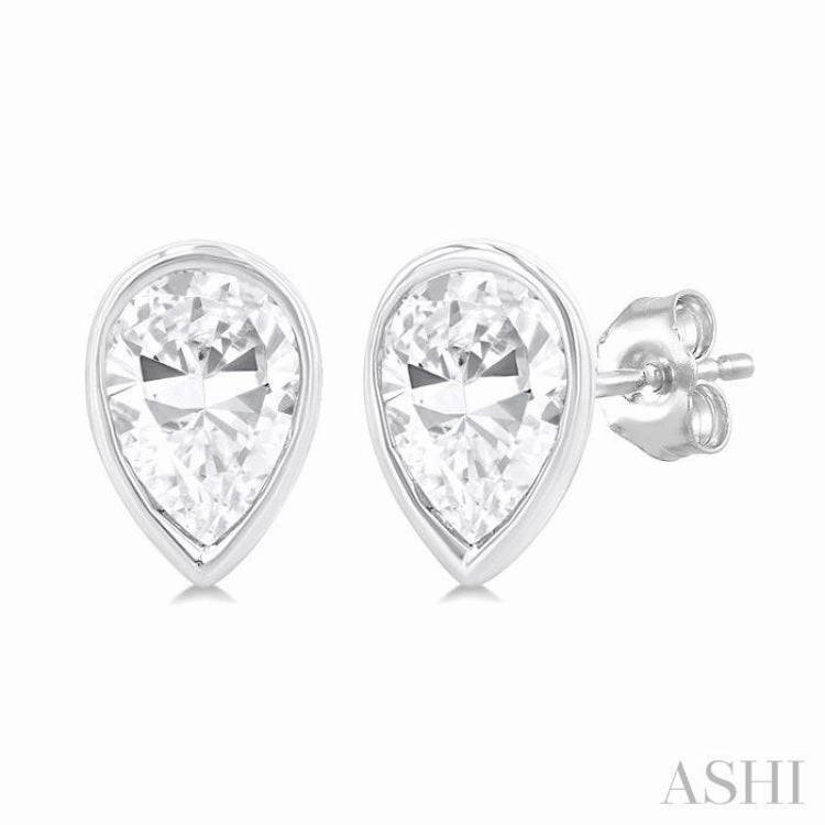 1/5 ctw Petite Bezel Set Pear Cut Diamond Fashion Stud Earring in 10K White Gold Statement Accent