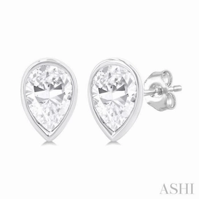 1/5 ctw Petite Bezel Set Pear Cut Diamond Fashion Stud Earring in 10K White Gold Statement Accent