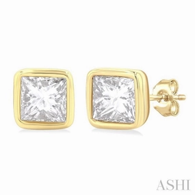 1/5 Ctw Petite Bezel Set Princess Cut Diamond Fashion Stud Earring in 10K Yellow Gold Contemporary Touch Seasonal Favorite