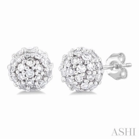 Layered Look Radiant Jewelry Shine 1/5 Ctw Petite Disco Ball Round Cut Diamond Fashion Stud Earring in 10K White Gold