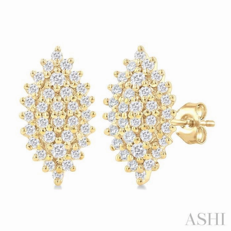1/5 ctw Petite Marquise Shape Round Cut Diamond Cluster Fashion Stud Earring in 10K Yellow Gold Glamour Finish