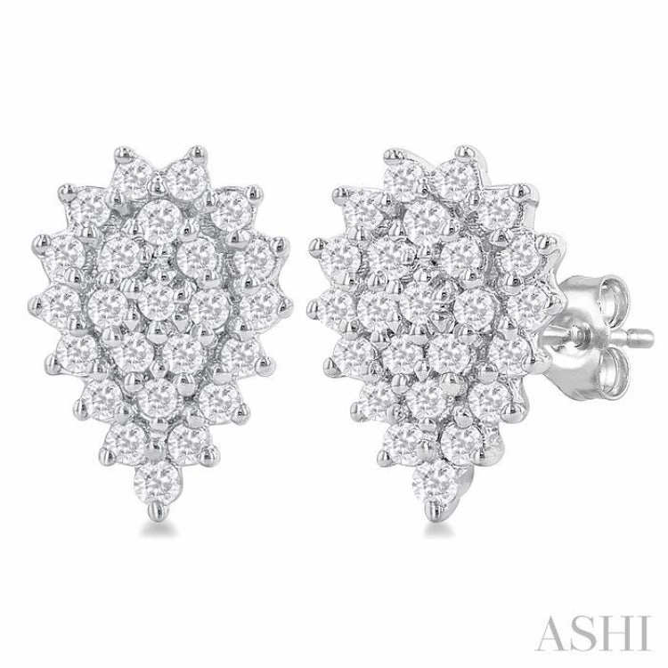 Charming Sparkle 1/5 Ctw Petite Pear Shape Round Cut Diamond Cluster Fashion Stud Earring in 10K White Gold