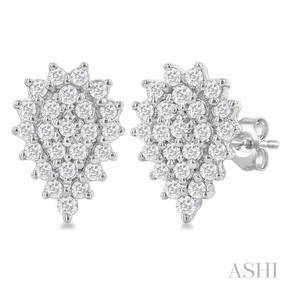 Charming Sparkle 1/5 Ctw Petite Pear Shape Round Cut Diamond Cluster Fashion Stud Earring in 10K White Gold