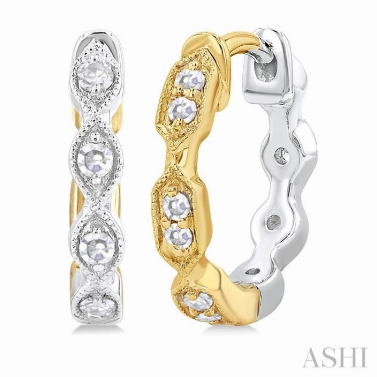 Glam Appeal Date Ready 1/5 Ctw Petite Reverted Two-Tone Marquise and Hexagon Shape Round Cut Diamond Fashion Huggies in 10K White and Yellow Gold