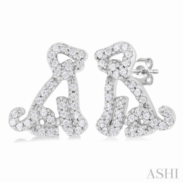 1/5 Ctw Petite Seated Dog Round Cut Diamond Fashion Stud Earring in 10K White Gold Urban Favorite