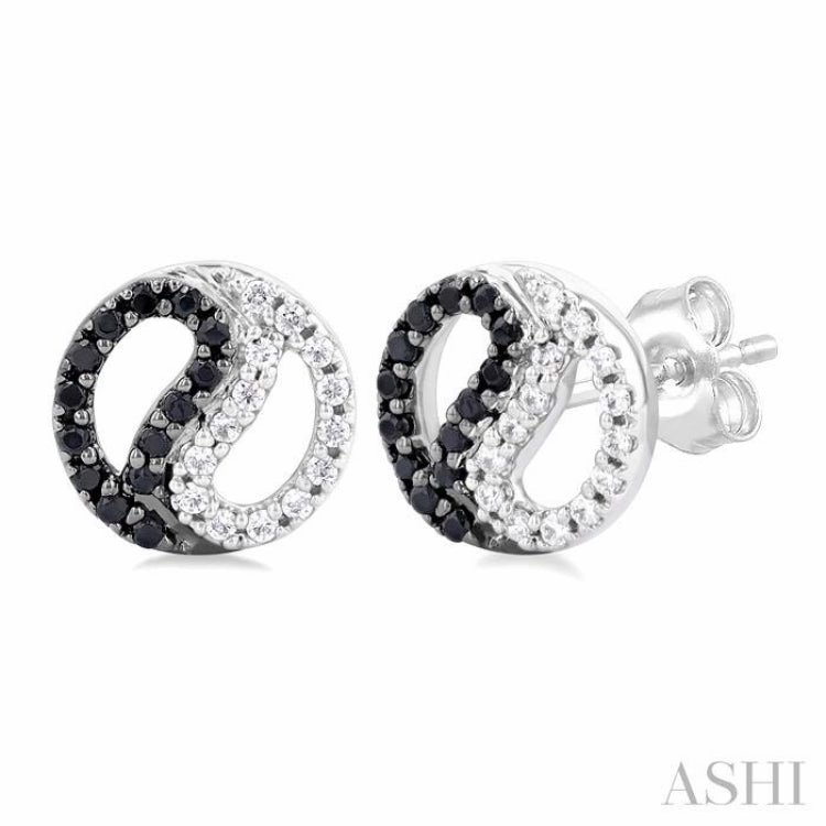 1/5 Ctw Petite Yin Yang Black & White Round Cut Diamond Fashion Stud Earring in 10K White Gold Radiant Pieces