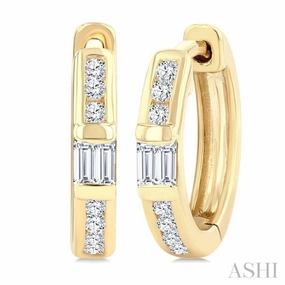 Dazzling Feature 1/5 Ctw Round Cut and Baguette Diamond Channel Set Petite Huggie Earrings in 10K Yellow Gold