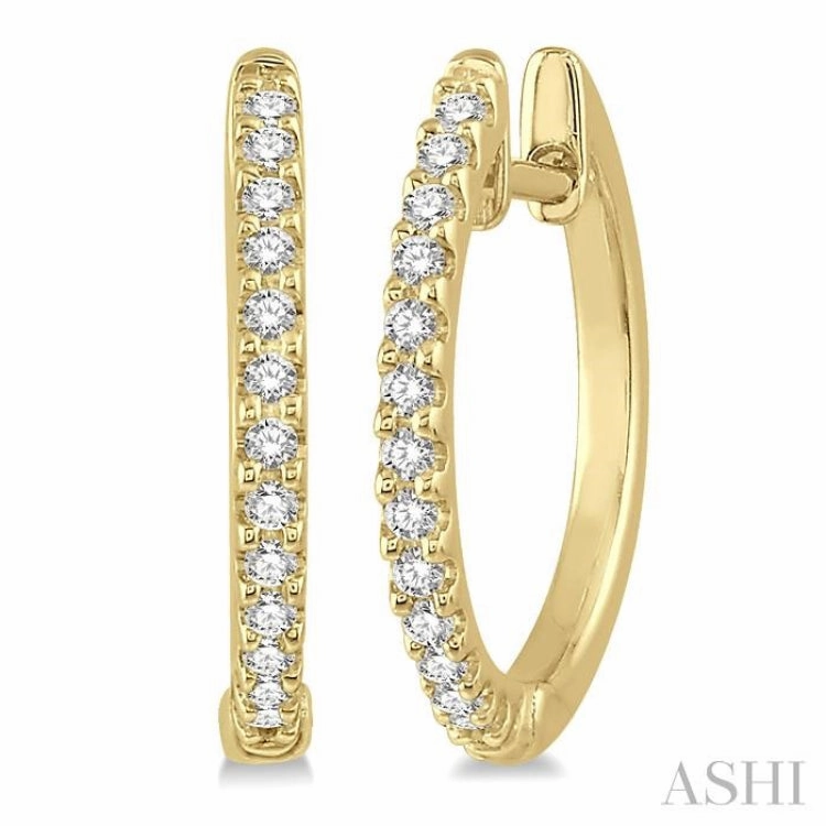 1/5 Ctw Round Cut Diamond Hoop Earrings in 10K Yellow Gold Layered Mood Elegant Contour