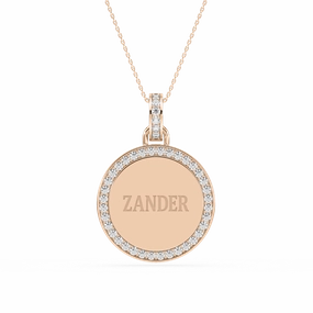 1/5 ctw Round Lab Grown Diamond Engraveable Disc Pendant - 18 Inches Distinctive Gift
