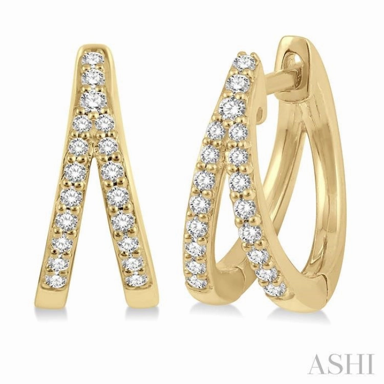 Elite Detail 1/5 Ctw Split Round Cut Diamond Huggie Petite Earrings in 10K Yellow Gold
