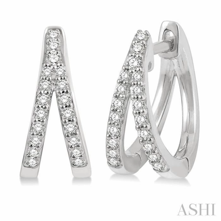 1/5 Ctw Split Round Cut Diamond Huggie Petite Earrings in 14K White Gold Luxury Style Charming Jewelry Design