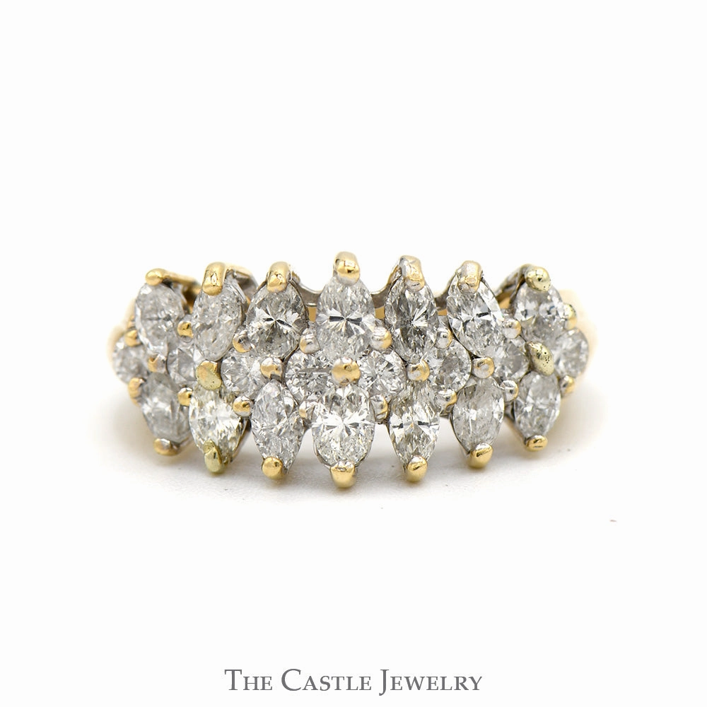 1.5cttw Marquise and Round Diamond Cluster Band in 14k Yellow Gold Formal Elegance Premium Care