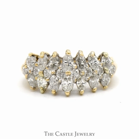 1.5cttw Marquise and Round Diamond Cluster Band in 14k Yellow Gold Formal Elegance Premium Care