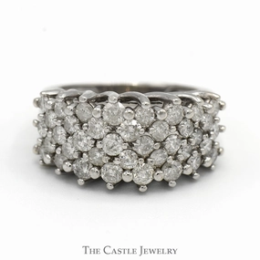 1.5cttw Multi Row Wide Diamond Cluster Band in 10k White Gold Ethnic Inspiration Luxury Detail