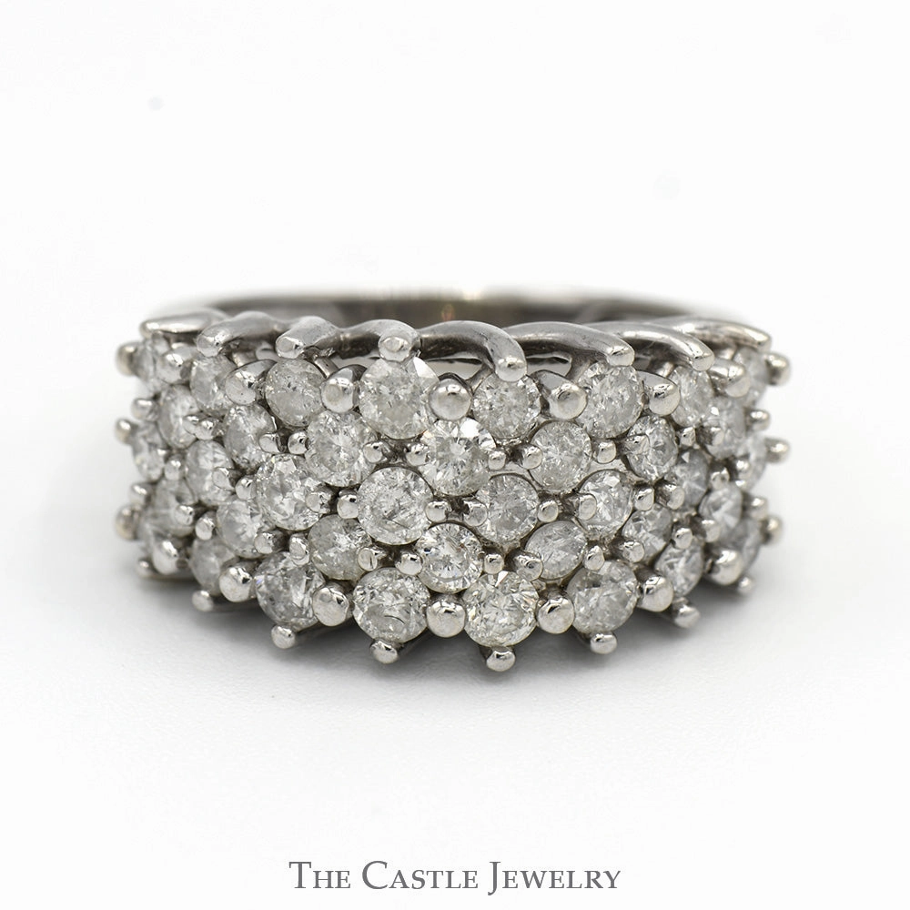 1.5cttw Multi Row Wide Diamond Cluster Band in 10k White Gold Ethnic Inspiration Luxury Detail