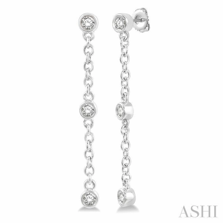 1/6 Ctw Circular Shape 3-Station Round Cut Diamond Drop Earring in 10K White Gold Gleaming Edge