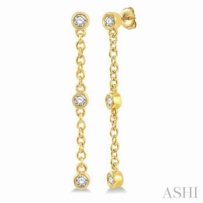 1/6 Ctw Circular Shape 3-Station Round Cut Diamond Drop Earring in 10K Yellow Gold Elegant Jewelry