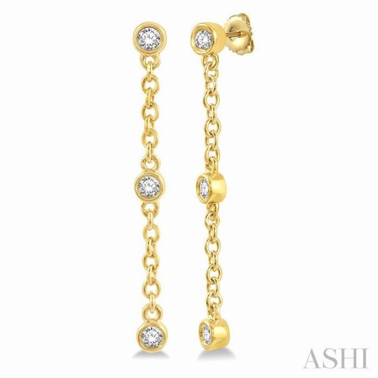 1/6 Ctw Circular Shape 3-Station Round Cut Diamond Drop Earring in 10K Yellow Gold Elegant Jewelry