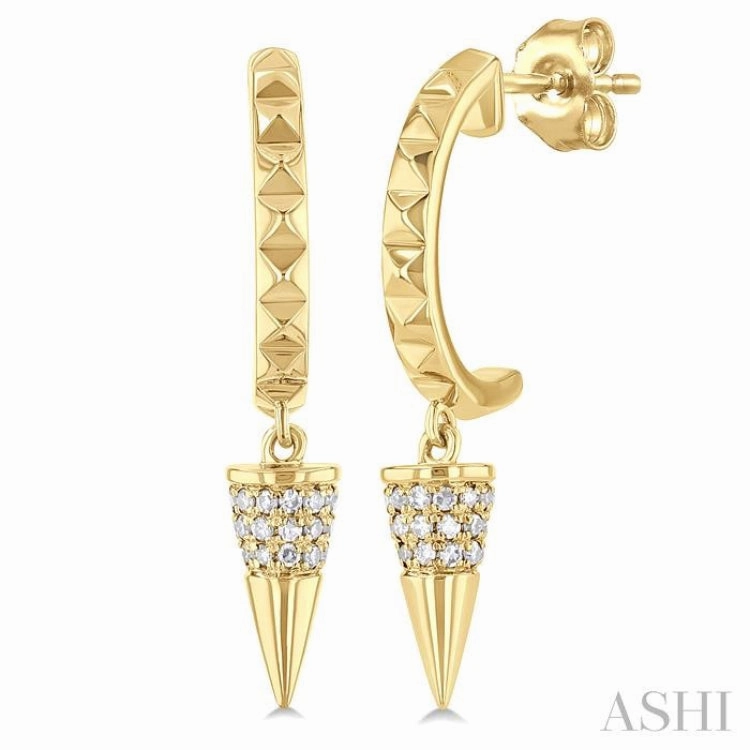 Fashion Style 1/6 Ctw Cone Shape Motif Single Cut Diamond Half Hoop Fashion Earrings in 14K Yellow Gold